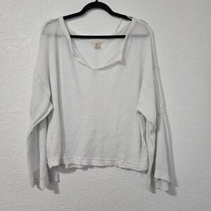 We‎ The Free L Waffle Knit Long Sleeve Top Cream boho